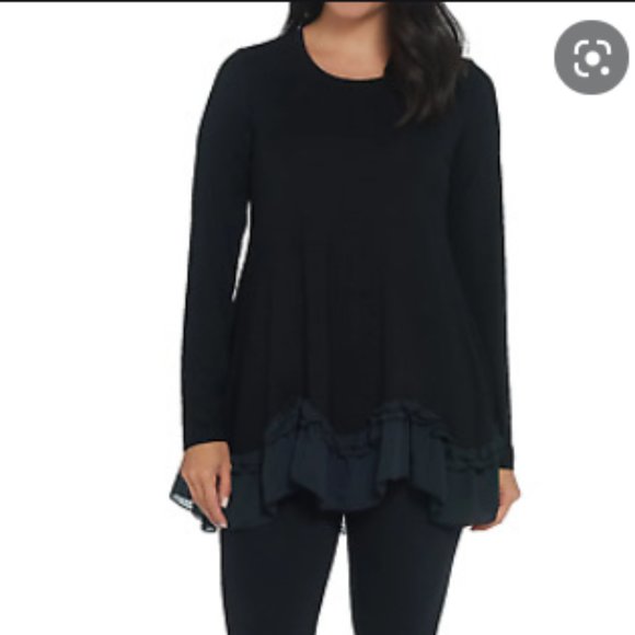 NWT M Black LOGO by Lori Goldstein Rayon 230 Top with Crepe Chiffon Ruffles